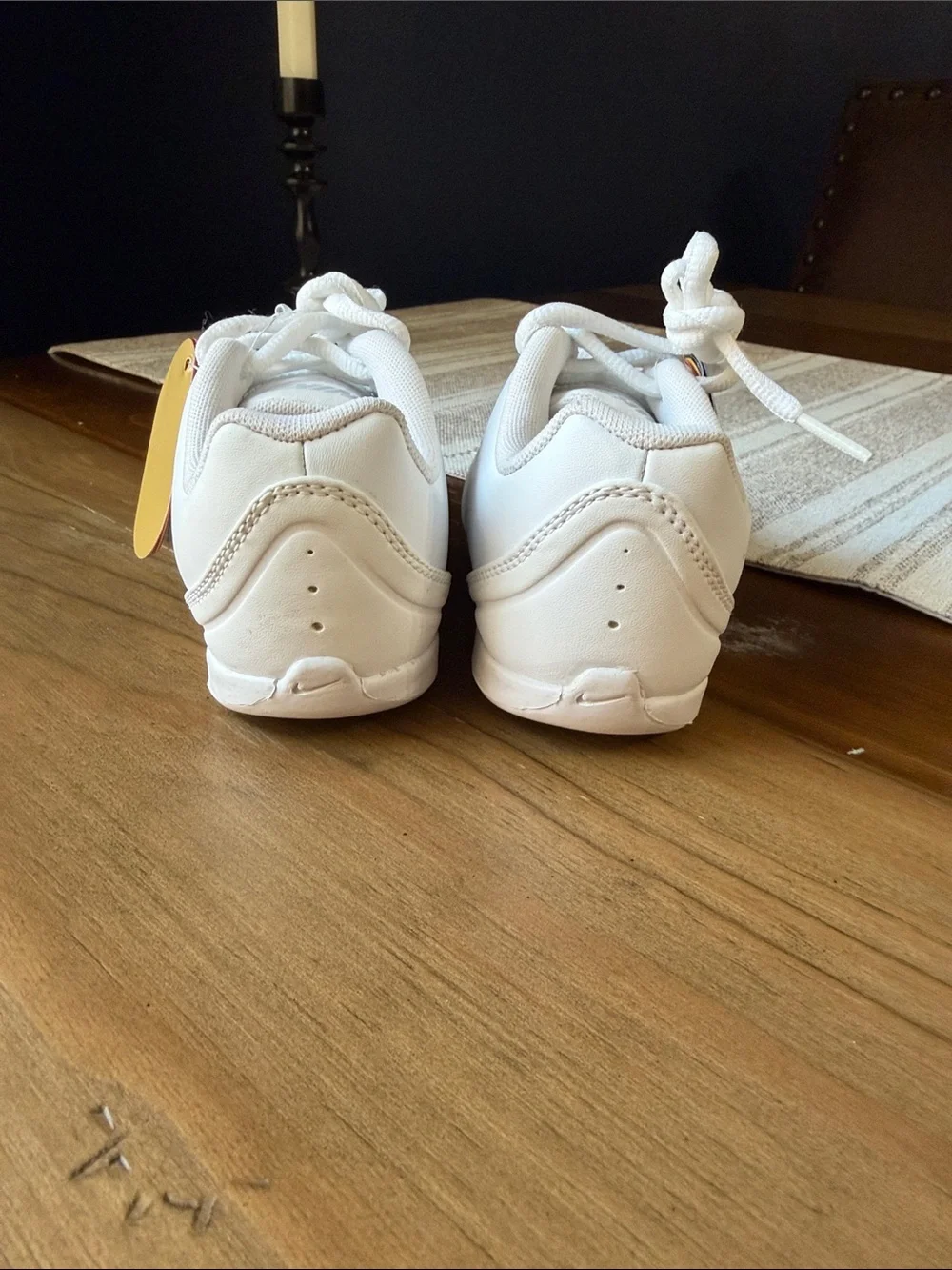Nike cheer White Sneakers with Green Swoosh and Multi-Color Tags